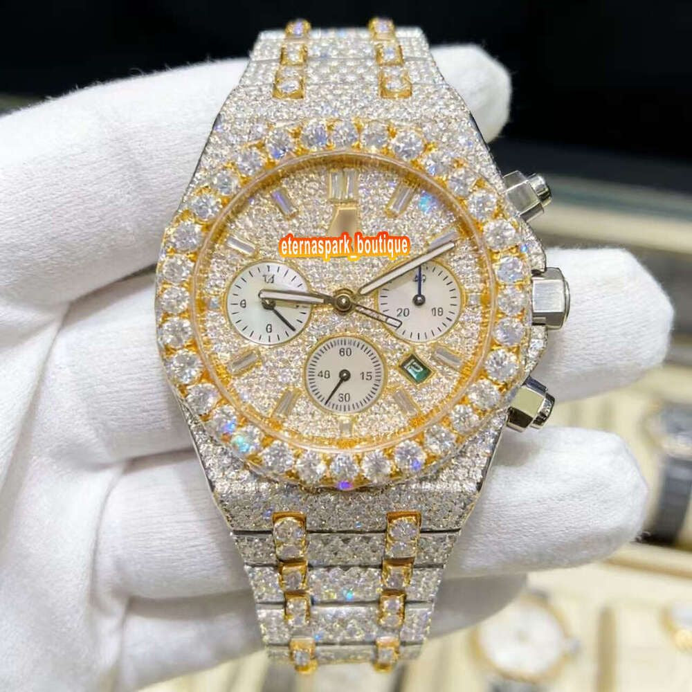 Hip Hop Luxury VVS Moissanite Watch Automatic Mechanical Movement Full Iced Out Honeycomb Pattern Stainless Steel Waterproof Case Stylish Wristwatch