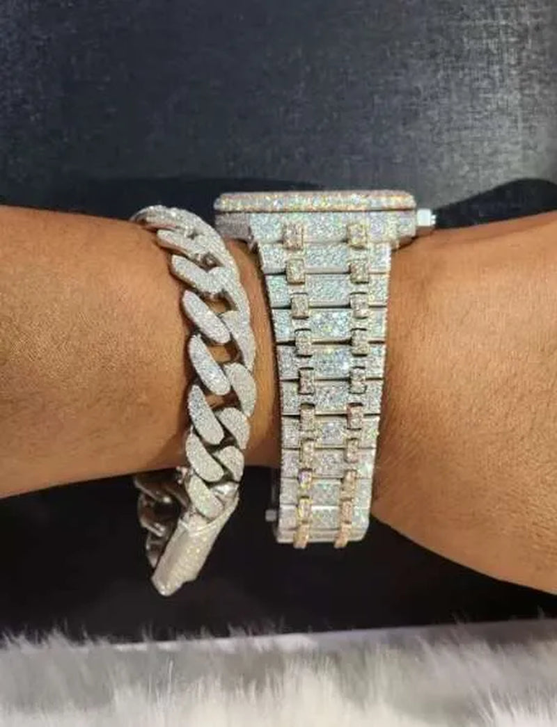 Hip Hop Luxury VVS Moissanite Watch Automatic Mechanical Movement Full Iced Out Honeycomb Pattern Stainless Steel Waterproof Case Stylish Wristwatch