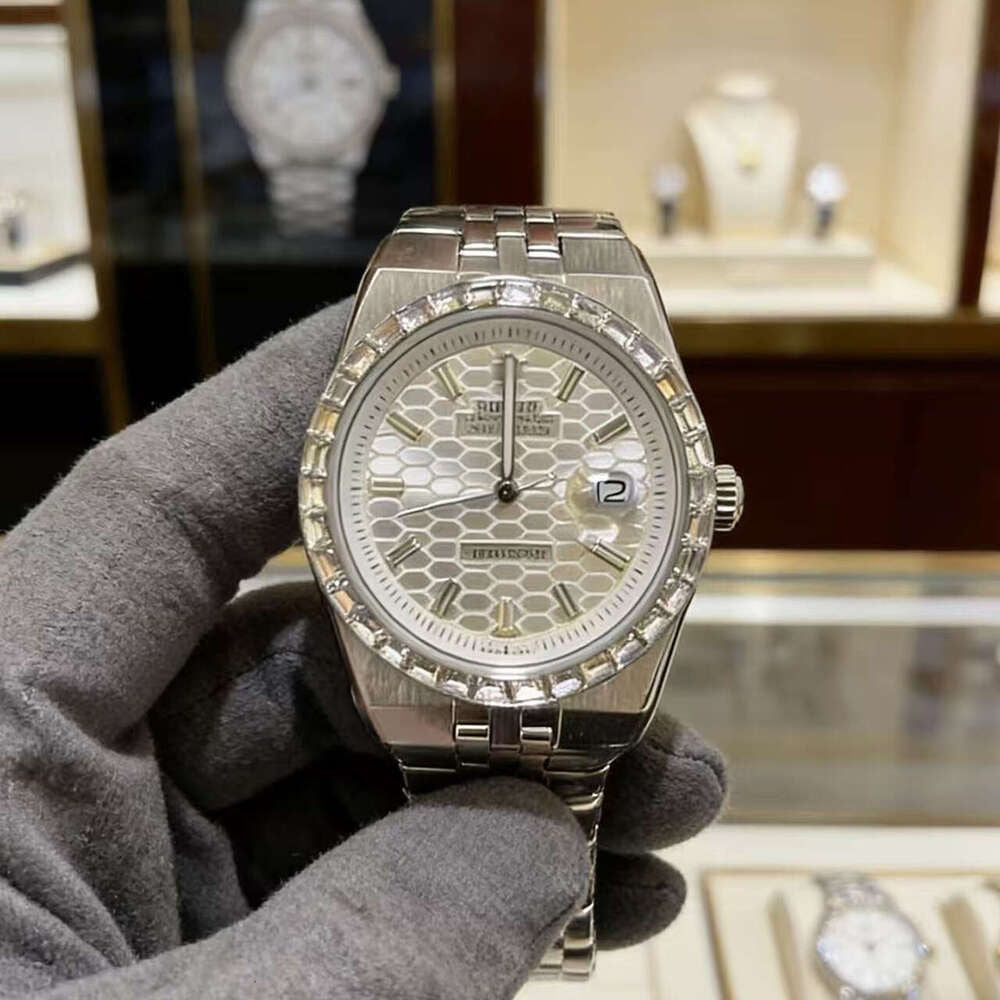 Hip Hop Luxury VVS Moissanite Watch Automatic Mechanical Movement Full Iced Out Honeycomb Pattern Stainless Steel Waterproof Case Stylish Wristwatch