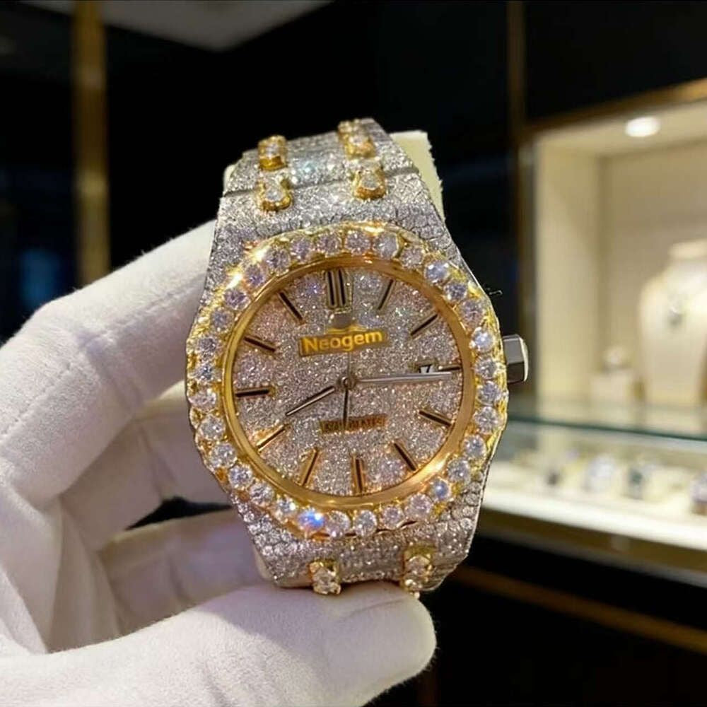 Hip Hop Luxury VVS Moissanite Watch Automatic Mechanical Movement Full Iced Out Honeycomb Pattern Stainless Steel Waterproof Case Stylish Wristwatch