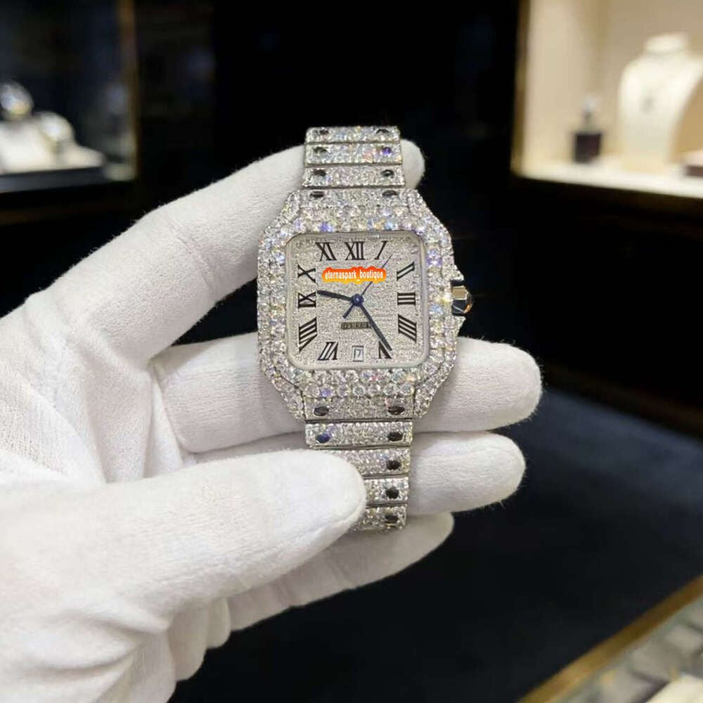 Hip Hop Luxury VVS Moissanite Watch Automatic Mechanical Movement Full Iced Out Honeycomb Pattern Stainless Steel Waterproof Case Stylish Wristwatch