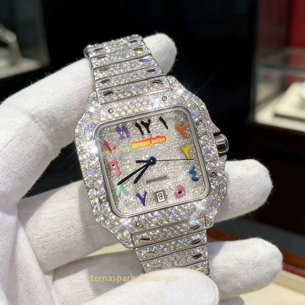 Hip Hop Luxury VVS Moissanite Watch Automatic Mechanical Movement Full Iced Out Honeycomb Pattern Stainless Steel Waterproof Case Stylish Wristwatch