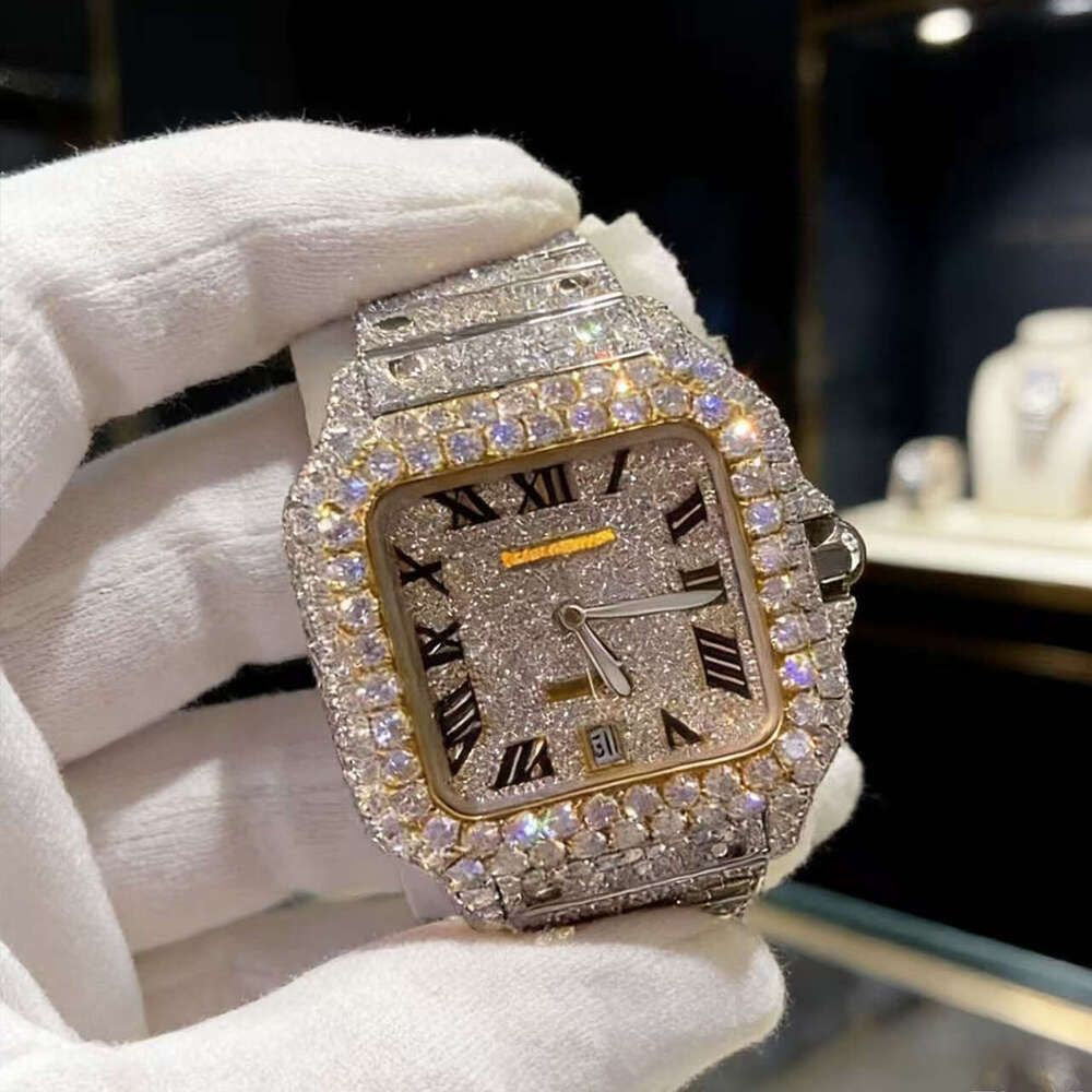 Hip Hop Luxury VVS Moissanite Watch Automatic Mechanical Movement Full Iced Out Honeycomb Pattern Stainless Steel Waterproof Case Stylish Wristwatch
