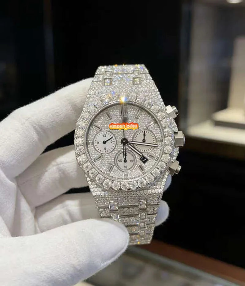 Hip Hop Luxury VVS Moissanite Watch Automatic Mechanical Movement Full Iced Out Honeycomb Pattern Stainless Steel Waterproof Case Stylish Wristwatch