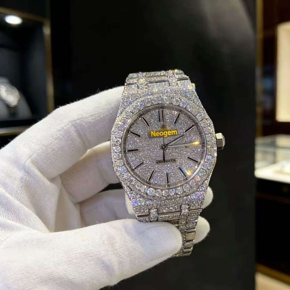 Hip Hop Luxury VVS Moissanite Watch Automatic Mechanical Movement Full Iced Out Honeycomb Pattern Stainless Steel Waterproof Case Stylish Wristwatch