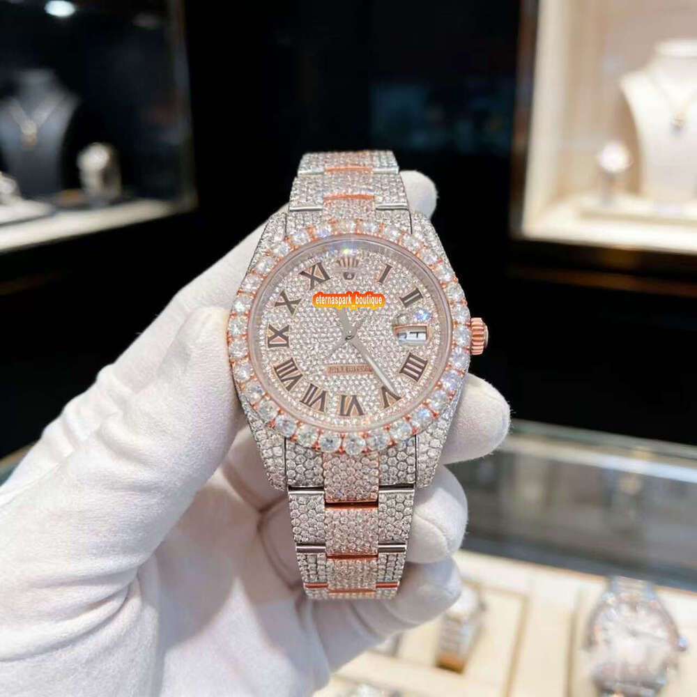 Hip Hop Luxury VVS Moissanite Watch Automatic Mechanical Movement Full Iced Out Honeycomb Pattern Stainless Steel Waterproof Case Stylish Wristwatch