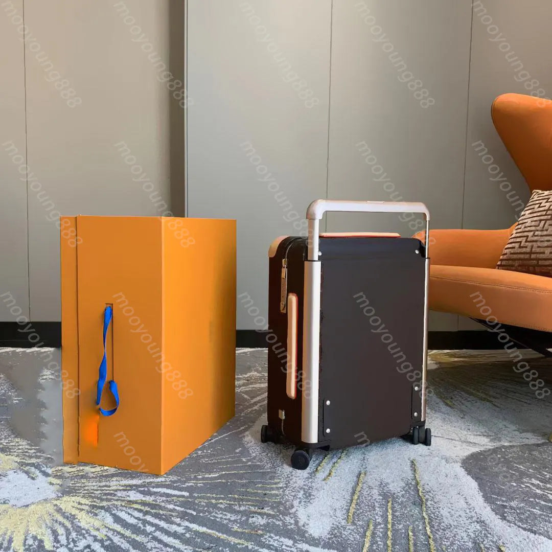 12A Premium Designer Horizon 55 Rolling Suitcase - Luxury 4-Wheel Trolley for Men and Women - Large Black Travel Trunk Bags