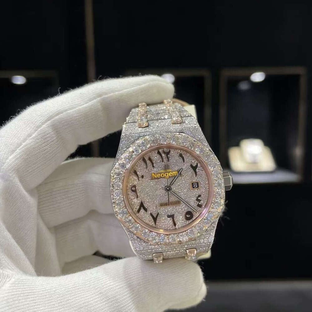 Hip Hop Luxury VVS Moissanite Watch Automatic Mechanical Movement Full Iced Out Honeycomb Pattern Stainless Steel Waterproof Case Stylish Wristwatch