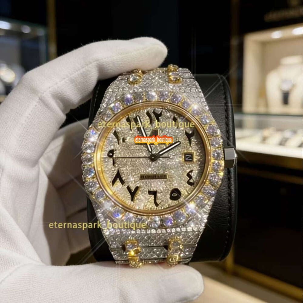 Hip Hop Luxury VVS Moissanite Watch Automatic Mechanical Movement Full Iced Out Honeycomb Pattern Stainless Steel Waterproof Case Stylish Wristwatch
