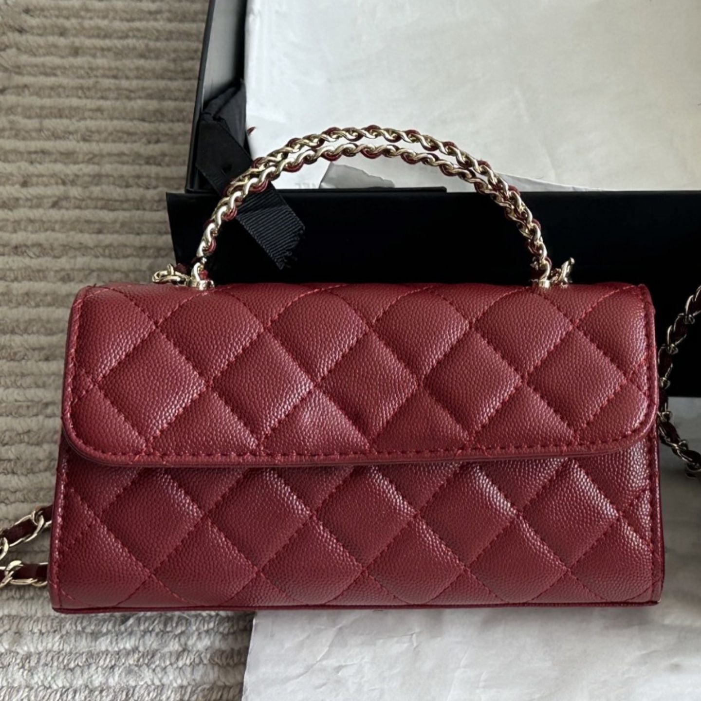 Top Designer Crossbody Bag Ladies Small Handle Tote Bag with Chain Strap Mini Burgundy High Quality Leather Shoulder Bag Diamond Lattice Caviar Flap Bag