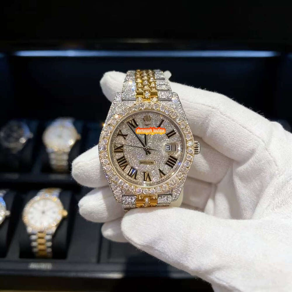 Hip Hop Luxury VVS Moissanite Watch Automatic Mechanical Movement Full Iced Out Honeycomb Pattern Stainless Steel Waterproof Case Stylish Wristwatch