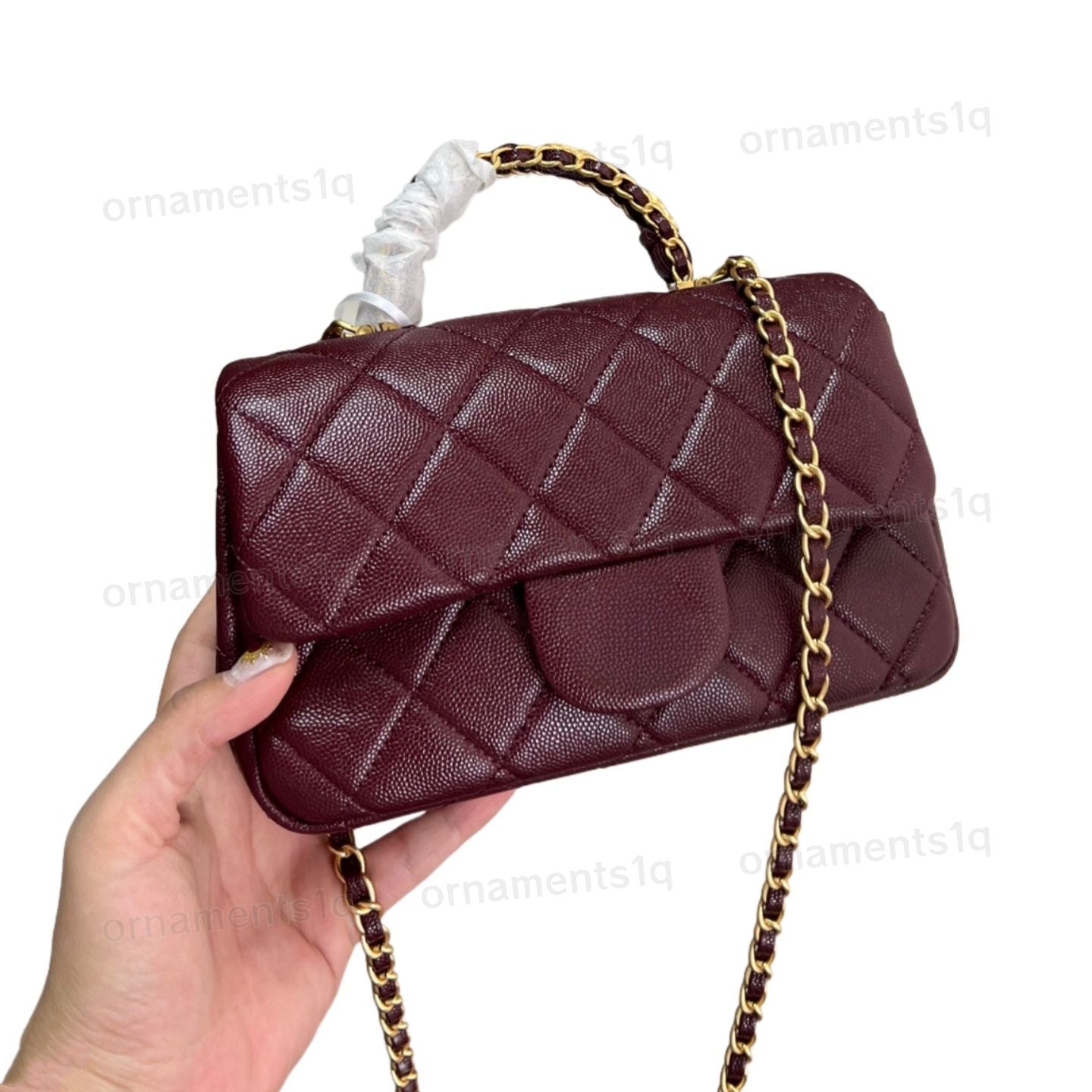 Top Designer Crossbody Bag Ladies Small Handle Tote Bag with Chain Strap Mini Burgundy High Quality Leather Shoulder Bag Diamond Lattice Caviar Flap Bag