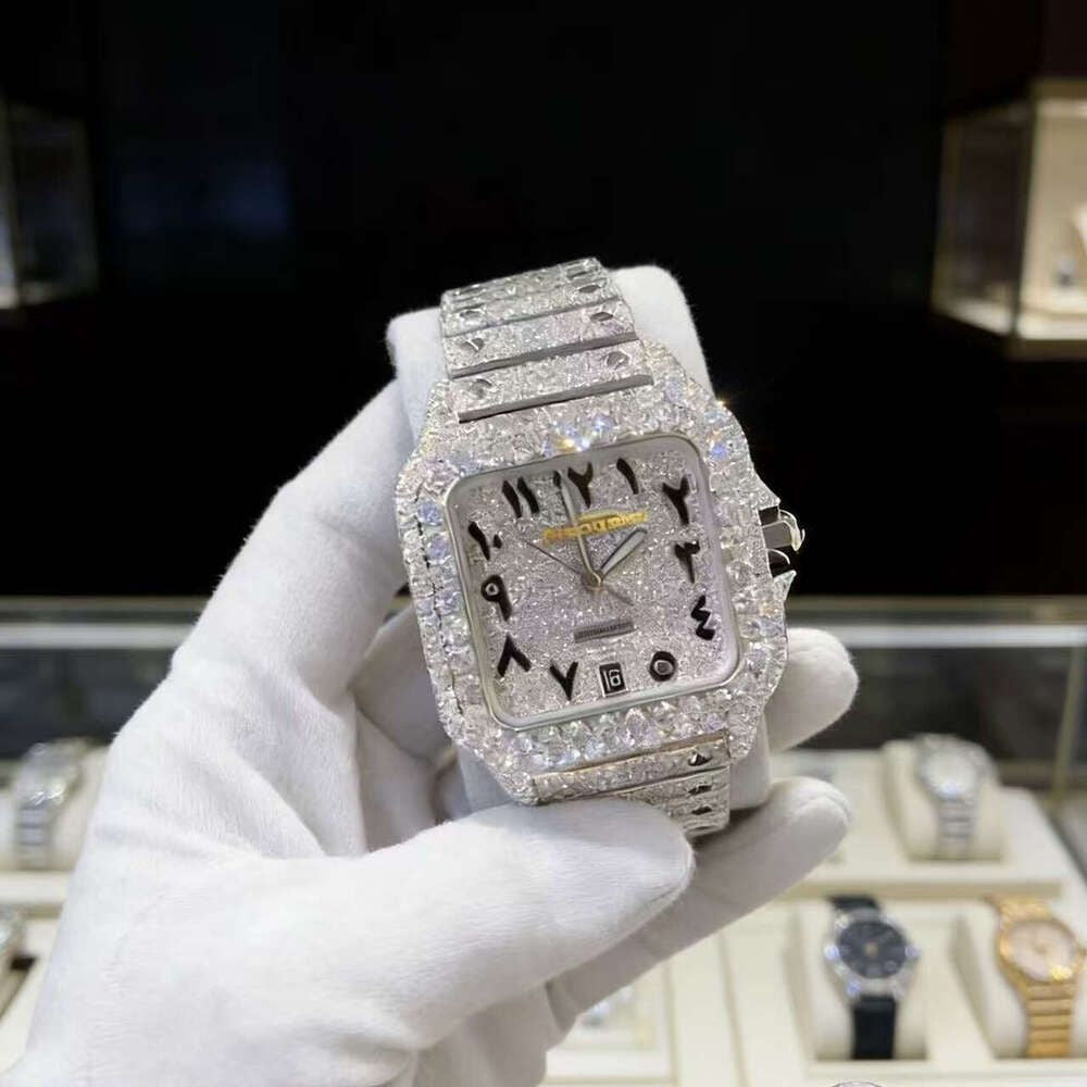 Hip Hop Luxury VVS Moissanite Watch Automatic Mechanical Movement Full Iced Out Honeycomb Pattern Stainless Steel Waterproof Case Stylish Wristwatch