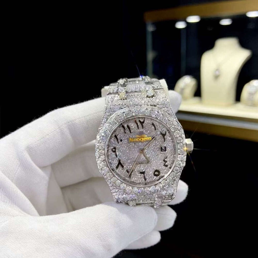 Hip Hop Luxury VVS Moissanite Watch Automatic Mechanical Movement Full Iced Out Honeycomb Pattern Stainless Steel Waterproof Case Stylish Wristwatch