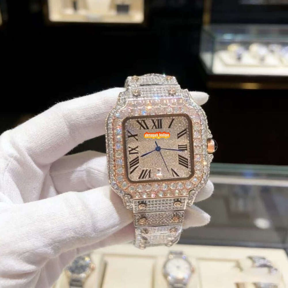 Hip Hop Luxury VVS Moissanite Watch Automatic Mechanical Movement Full Iced Out Honeycomb Pattern Stainless Steel Waterproof Case Stylish Wristwatch