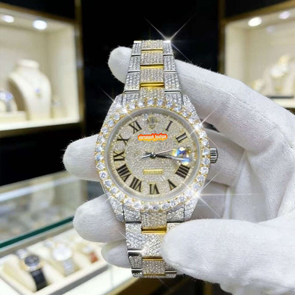 Hip Hop Luxury VVS Moissanite Watch Automatic Mechanical Movement Full Iced Out Honeycomb Pattern Stainless Steel Waterproof Case Stylish Wristwatch