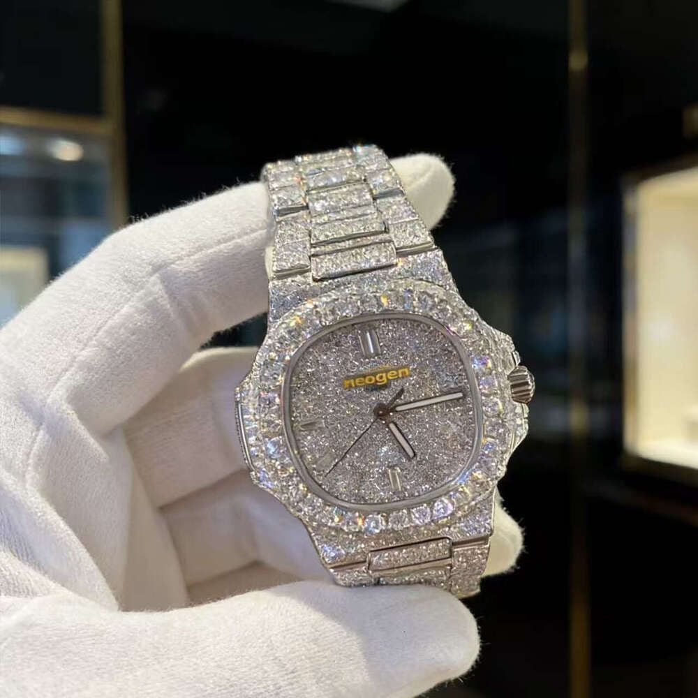 Hip Hop Luxury VVS Moissanite Watch Automatic Mechanical Movement Full Iced Out Honeycomb Pattern Stainless Steel Waterproof Case Stylish Wristwatch