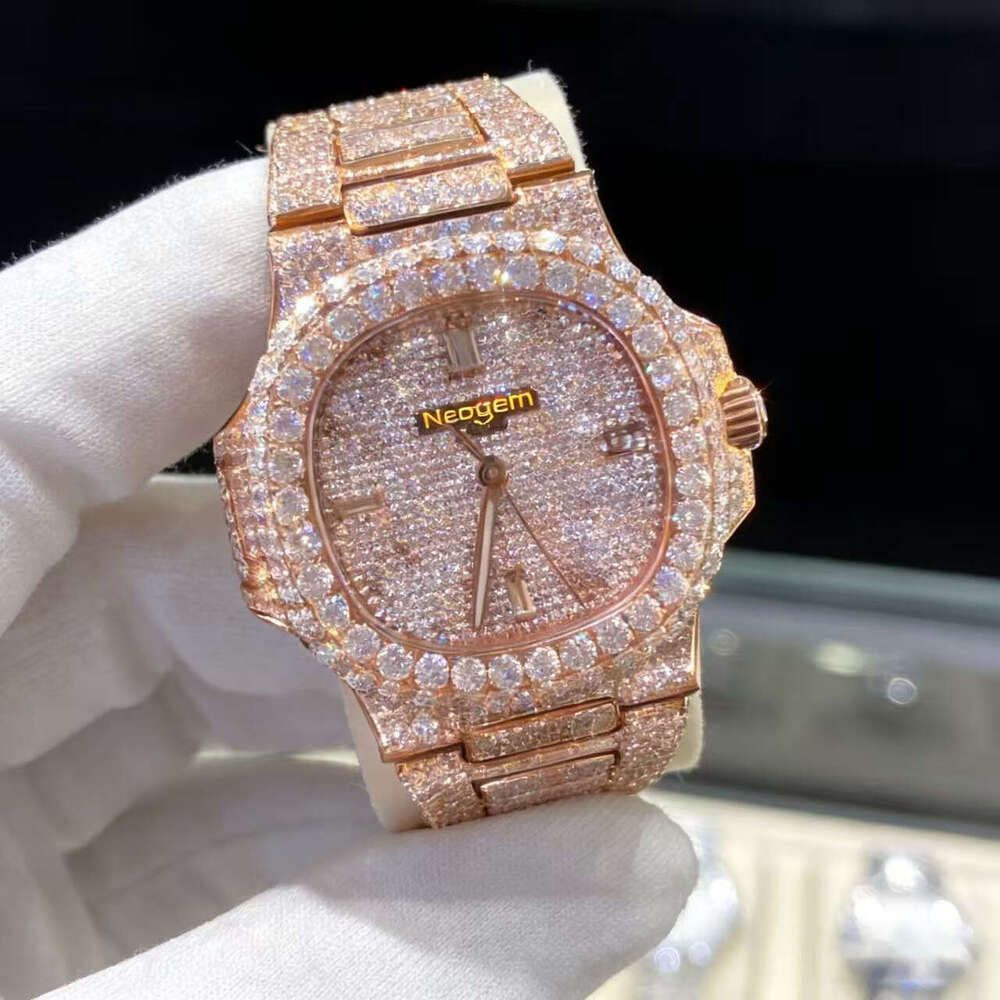 Hip Hop Luxury VVS Moissanite Watch Automatic Mechanical Movement Full Iced Out Honeycomb Pattern Stainless Steel Waterproof Case Stylish Wristwatch
