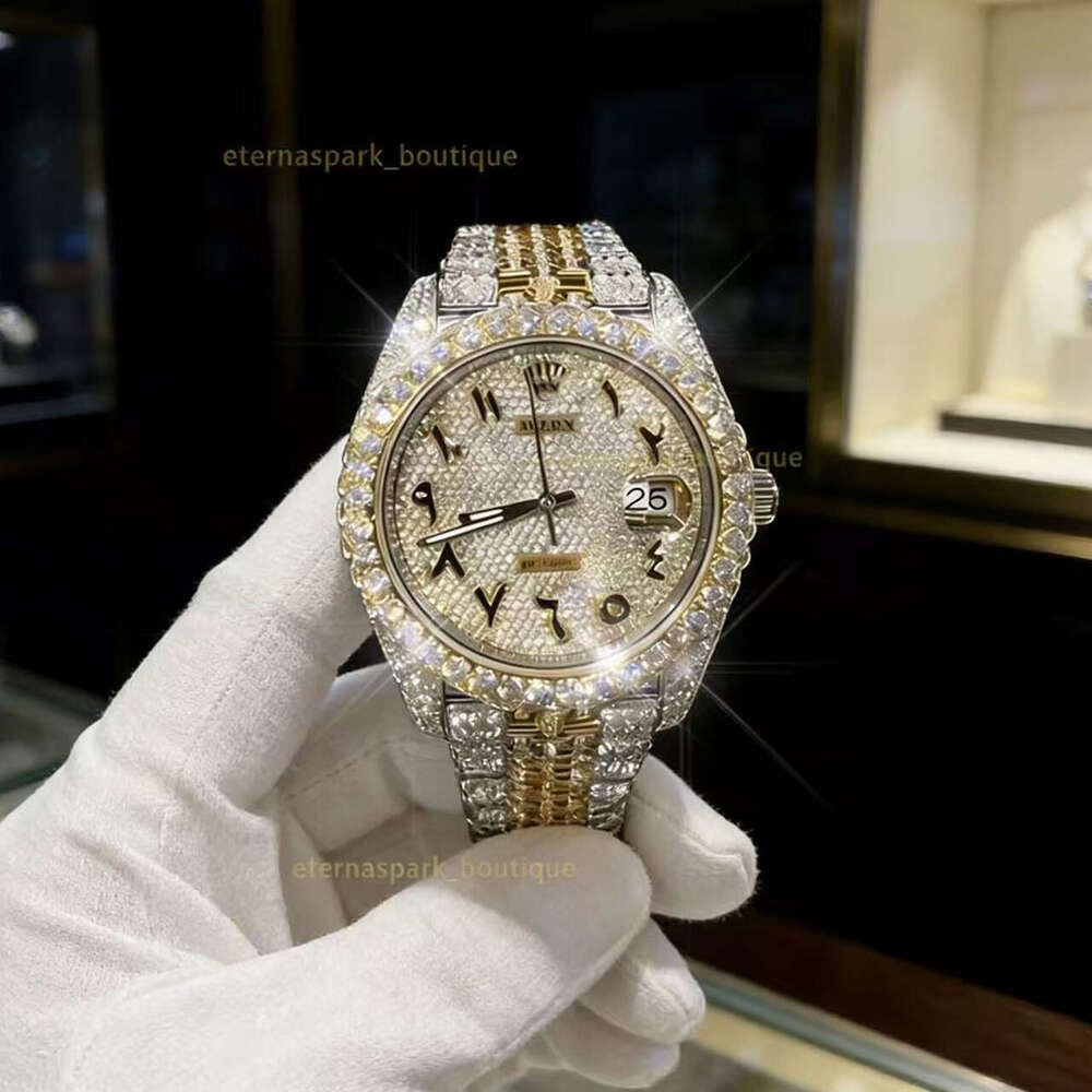 Hip Hop Luxury VVS Moissanite Watch Automatic Mechanical Movement Full Iced Out Honeycomb Pattern Stainless Steel Waterproof Case Stylish Wristwatch