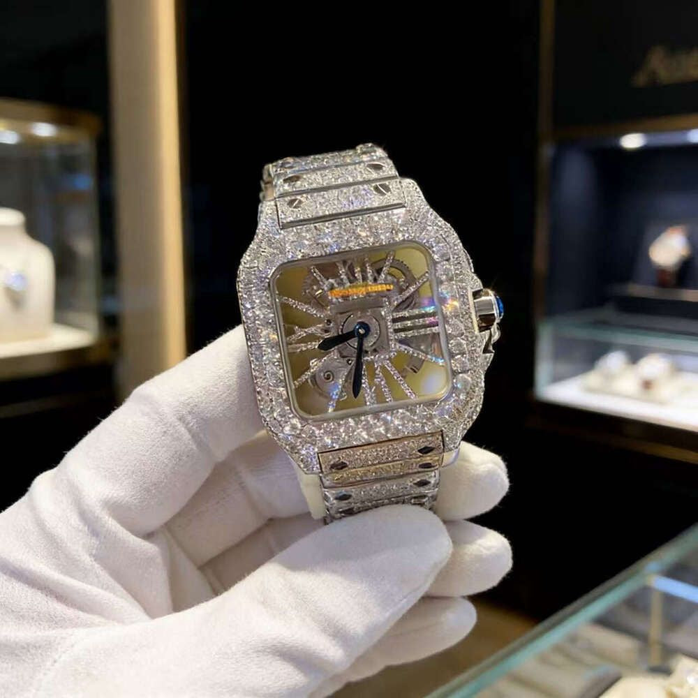 Hip Hop Luxury VVS Moissanite Watch Automatic Mechanical Movement Full Iced Out Honeycomb Pattern Stainless Steel Waterproof Case Stylish Wristwatch
