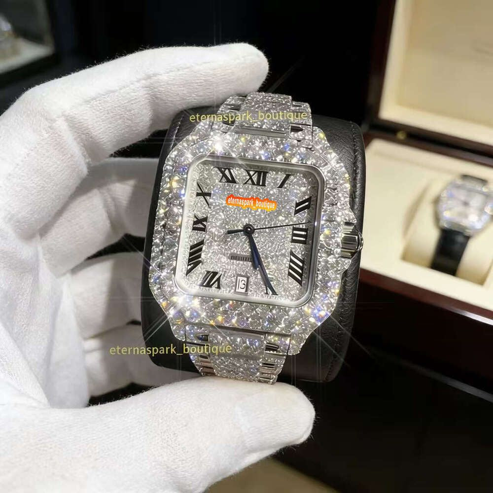 Hip Hop Luxury VVS Moissanite Watch Automatic Mechanical Movement Full Iced Out Honeycomb Pattern Stainless Steel Waterproof Case Stylish Wristwatch