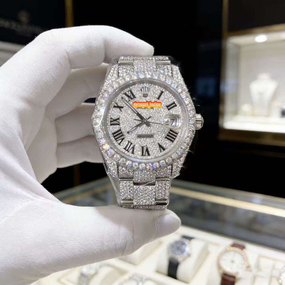 Hip Hop Luxury VVS Moissanite Watch Automatic Mechanical Movement Full Iced Out Honeycomb Pattern Stainless Steel Waterproof Case Stylish Wristwatch