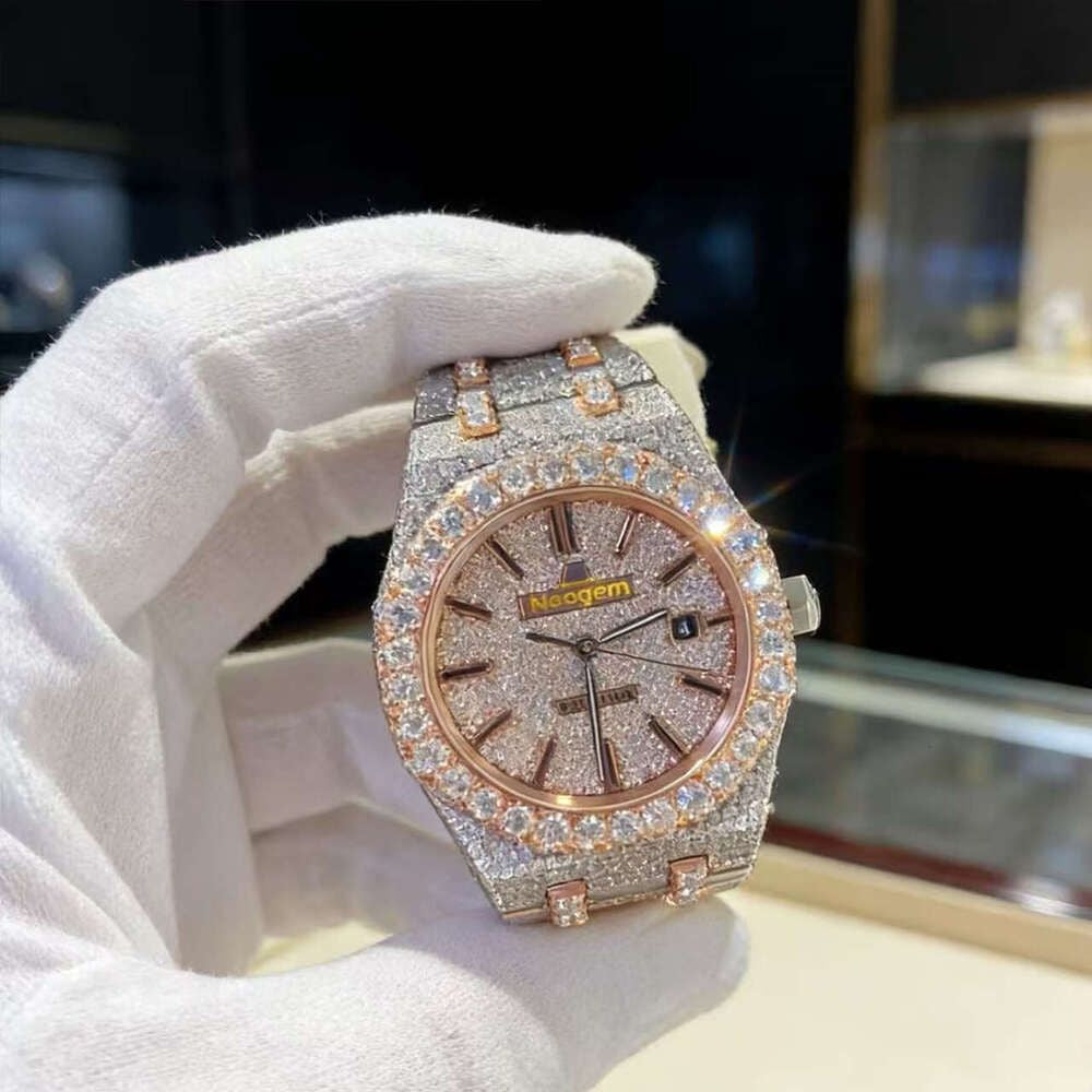 Hip Hop Luxury VVS Moissanite Watch Automatic Mechanical Movement Full Iced Out Honeycomb Pattern Stainless Steel Waterproof Case Stylish Wristwatch