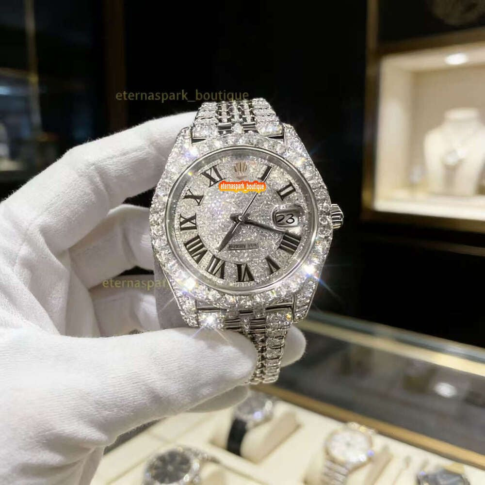 Hip Hop Luxury VVS Moissanite Watch Automatic Mechanical Movement Full Iced Out Honeycomb Pattern Stainless Steel Waterproof Case Stylish Wristwatch